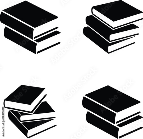 Set of books icon  silhouette vector.