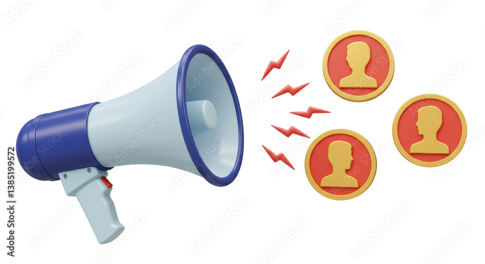 Fototapeta premium Isolated Megaphone with Customer Avatar Announcement Broadcast