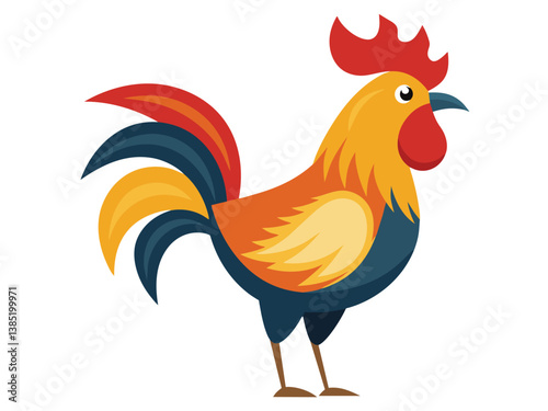 Cartoon rooster illustration, a cute farm animal and poultry bird