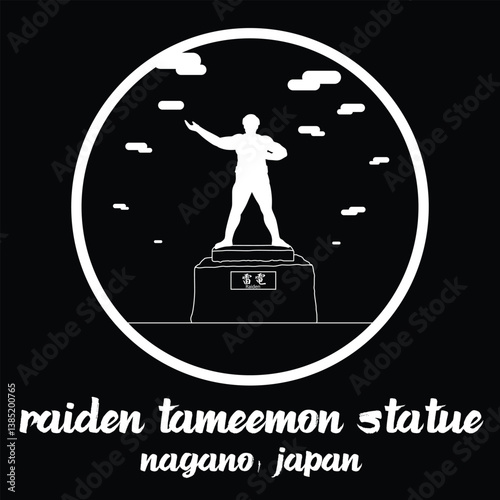 Circle Icon Raiden Tameemon Statue. Vector illustration