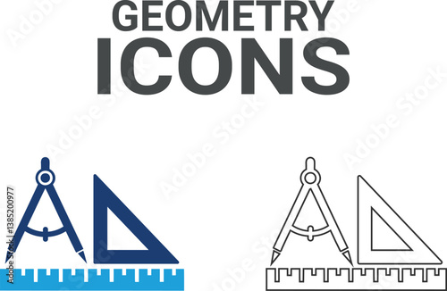 Geometry icons. It contains classroom, student, and teacher icons. Education and knowledge symbol. Solid icons vector collection.