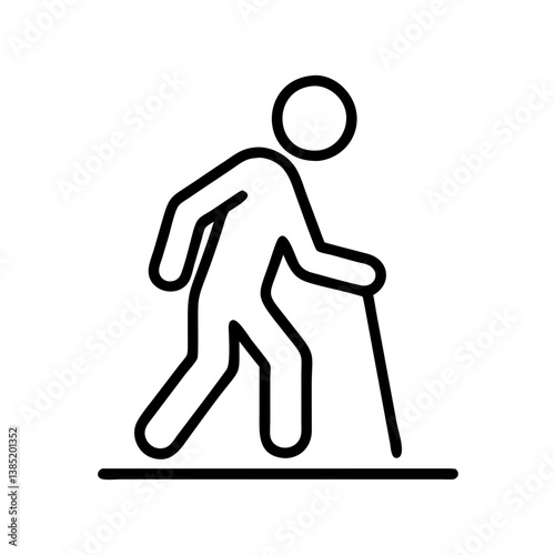 Elderly person walking with cane icon vector illustration for senior citizen health and mobility concept