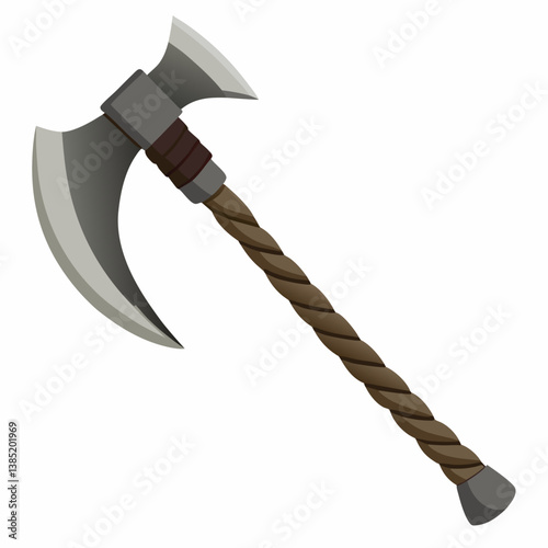 Axe with a wooden handle resting on a wooden surface, showcasing its craftsmanship and natural materials.