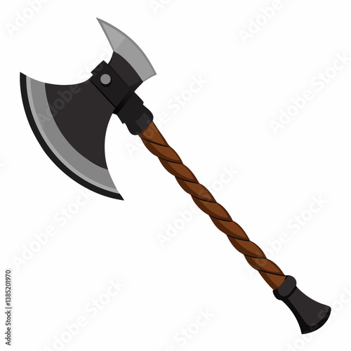 Axe with a wooden handle resting on a wooden surface, showcasing its craftsmanship and natural materials.