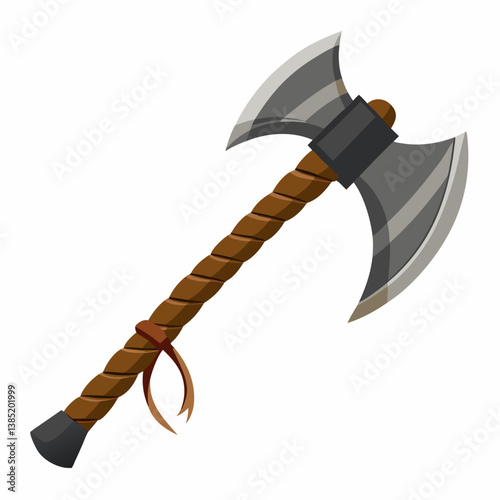 Axe with a wooden handle resting on a wooden surface, showcasing its craftsmanship and natural materials.