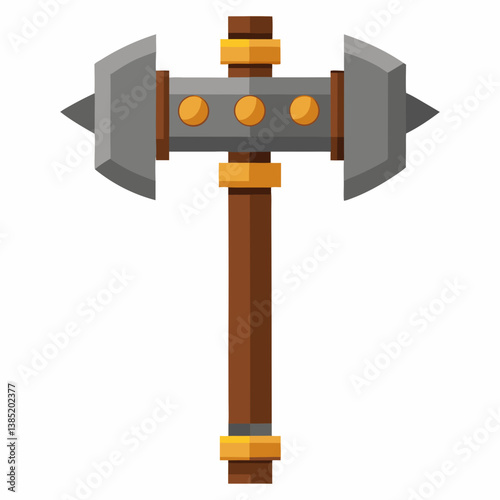 Axe with a wooden handle resting on a wooden surface, showcasing its craftsmanship and natural materials.