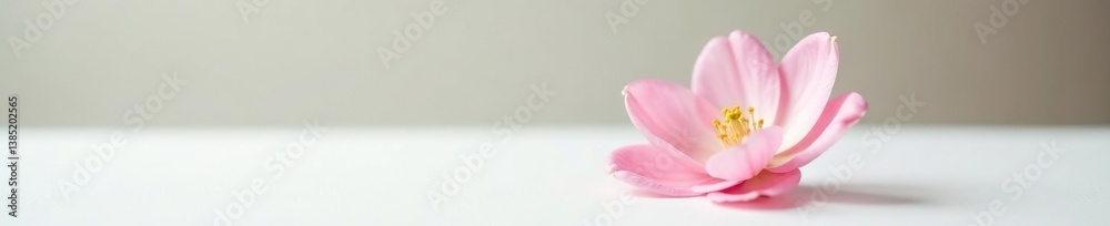 Delicate petals unfurl on pristine white surface, soft focus, single bloom, isolated object Delicate petals unfurl on pristine white surface, soft focus, single bloom, isolated object