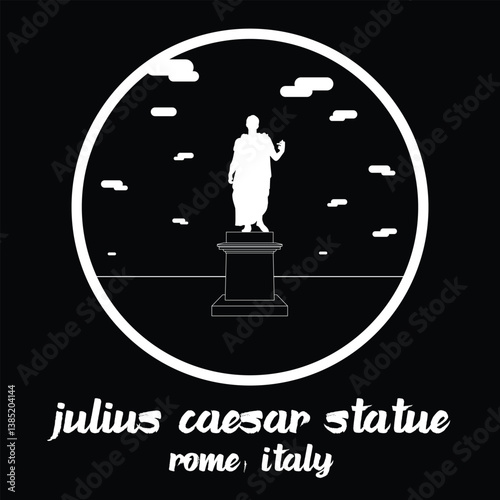 Circle Icon Julius Caesar Statue. Vector illustration