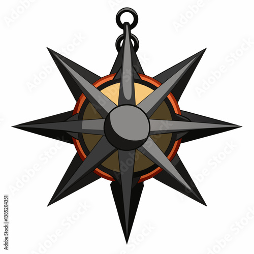 A compass with a chain and a gold star, symbolizing navigation and guidance.