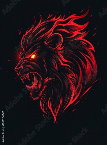 Wallpaper Mural Fierce Red Lion Head Illustration with Fiery Mane and Intense Eyes Torontodigital.ca