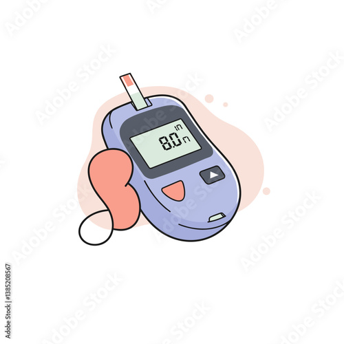 Blood Glucose Monitor Displaying Reading in Soft Color Palette  