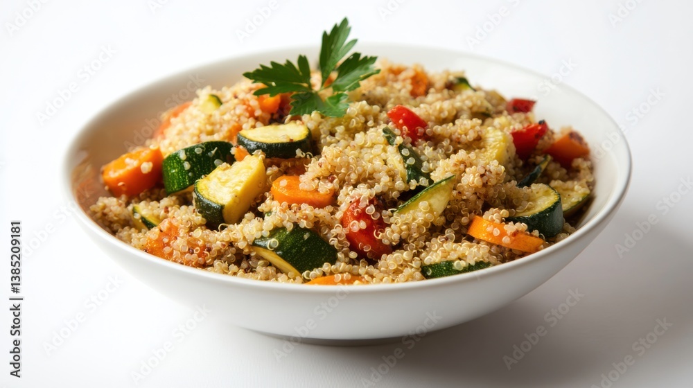 A fresh bowl of quinoa and roasted vegetables. Featuring health and nourishment A fresh bowl of quinoa and roasted vegetables. Featuring health and nourishment