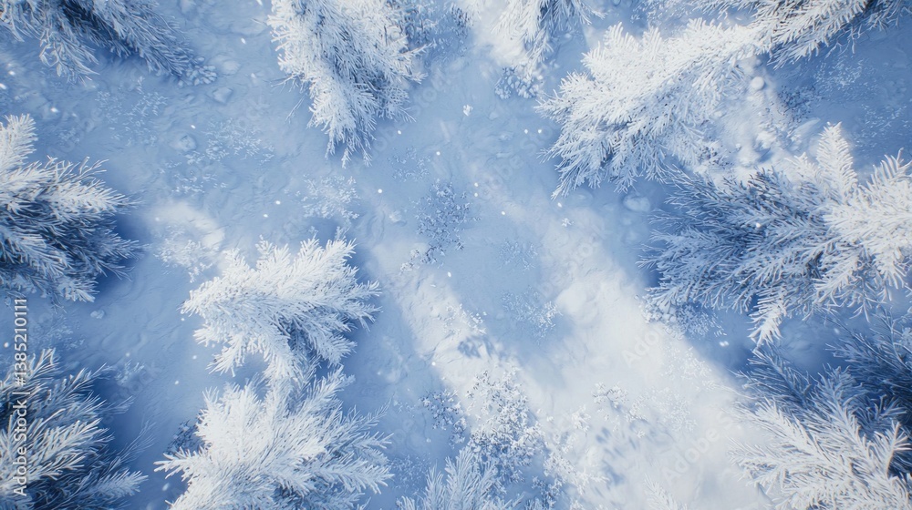 Fototapeta premium Aerial view of snow-covered winter forest.
