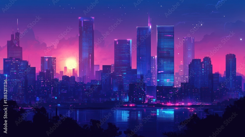Obraz premium Neon City Skyline at Dusk (1)