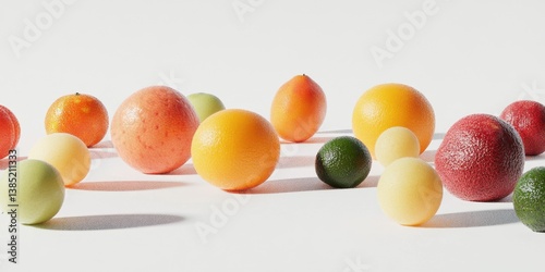 Various colorful fruits arranged on a clean white background