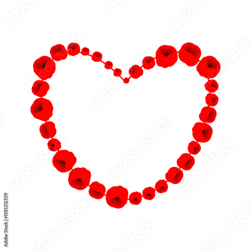 Heart shaped frame made of flowers. Decorative element, vector illustration, isolated on a transparent background.