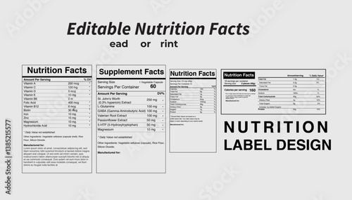 Nutrition Facts Label Template design, Fully Editable Nutrition facts design, US-FDA format maintained Nutrition facts Label Design Set for Product, Print ready file to use in any products. 