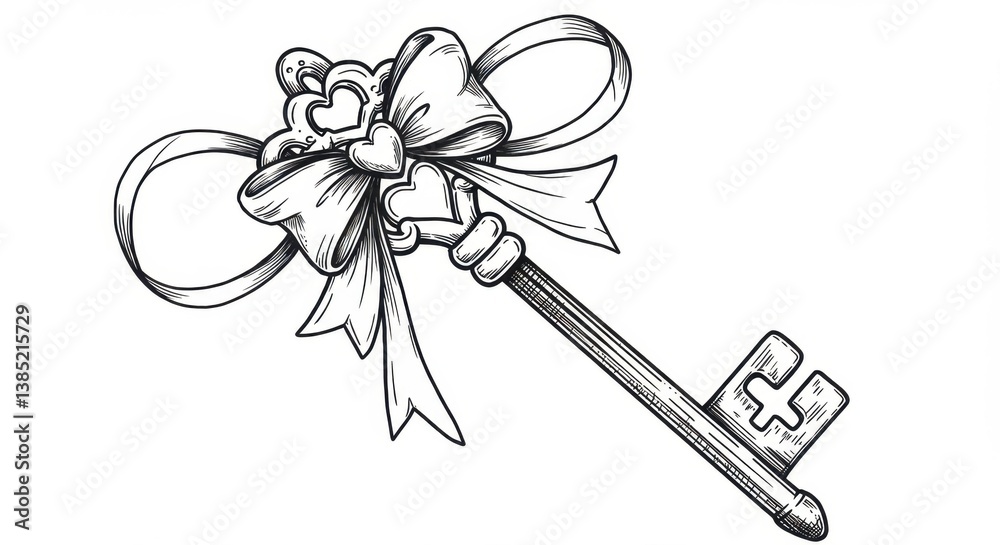 Heart-Bow Key Line Sketch Heart-Bow Key Line Sketch