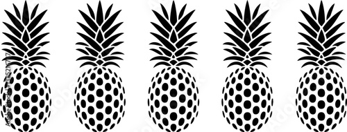 An artistic depiction of a row of fresh pineapples, meticulously detailed, each a testament to nature's unique beauty and the allure of tropical fruit.