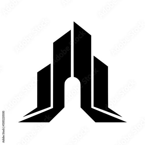 Abstract Architectural Logo: Modern Building Entrance, Black & White