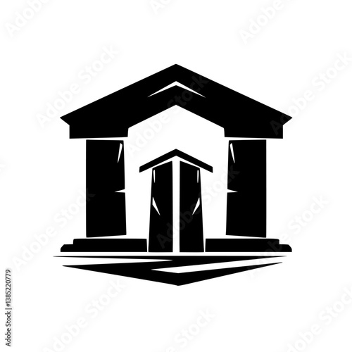 Abstract Courthouse Icon in Minimalist Silhouette Style