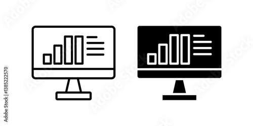 Chart on monitor icon set. Flat illustration of icons on a white background