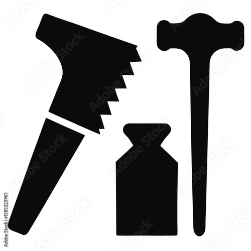 Black steel hammer and nail vector illustration tool for construction work