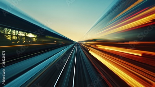 Light trails creating speeding effect on road at night