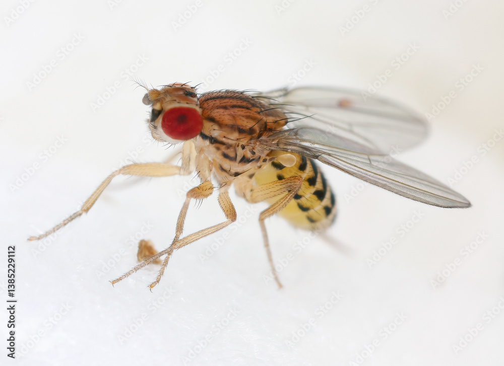 Obraz premium Drosophila busckii is a species of fruit fly, Drosophilidae that is native to North America. Mostly it is associated with rotten potatoes.