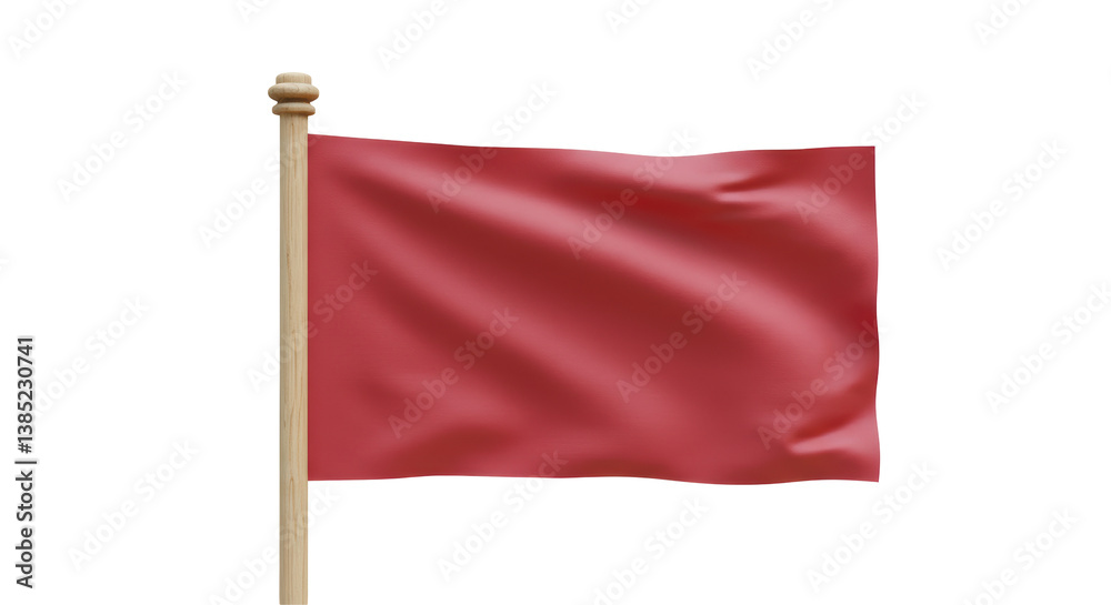 Fototapeta premium Isolated Waving Red Flag on Wooden Pole for Signaling