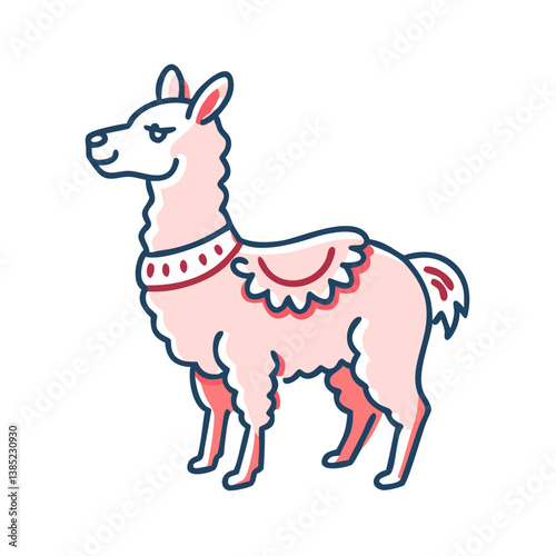 Cute cartoon llama vector illustration of a pink llama for kids design and farm animal designs and animal art