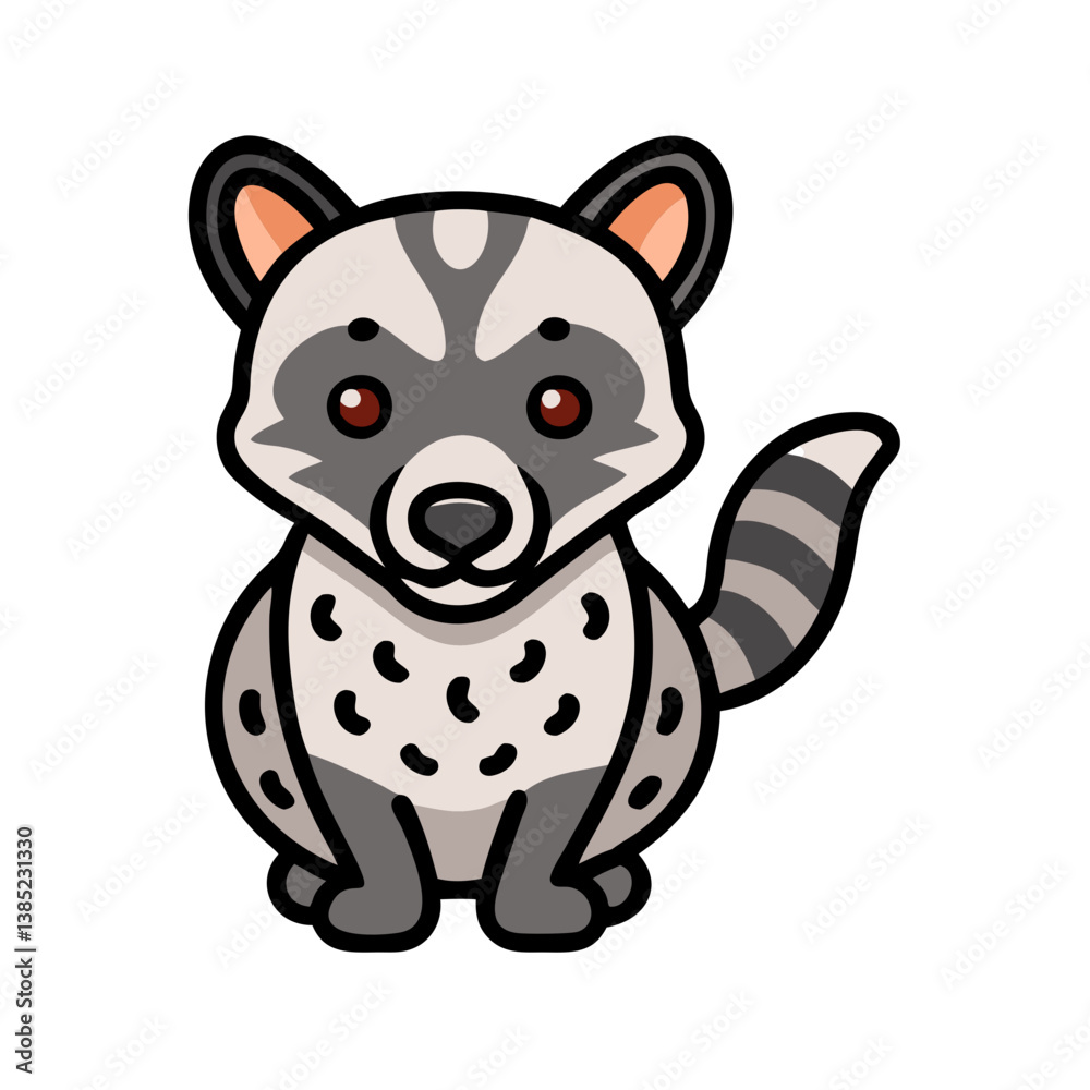 Cute cartoon ring tailed cat vector illustration for kids animal wildlife design isolated on white background Cute cartoon ring tailed cat vector illustration for kids animal wildlife design isolated on white background