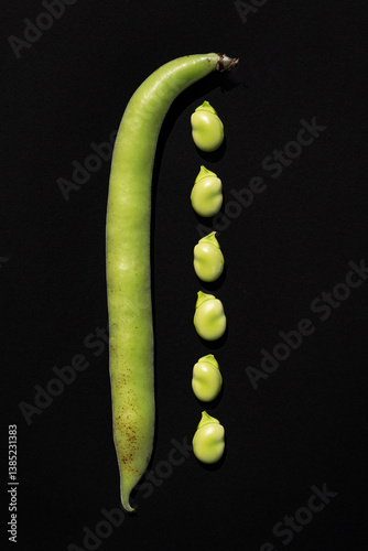 Fava beans - shapes and shades of nature, the green of the earth. portraits of fava beans.