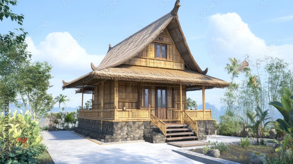 Tropical Bamboo House Design, Island Landscape Tropical Bamboo House Design, Island Landscape