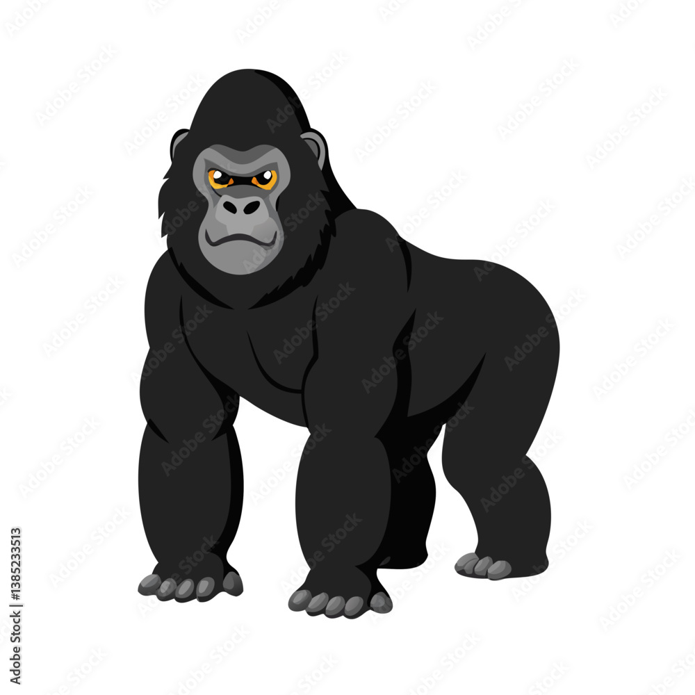 Fototapeta premium Cartoon gorilla vector illustration of a strong primate for wildlife animal designs and jungle themes use