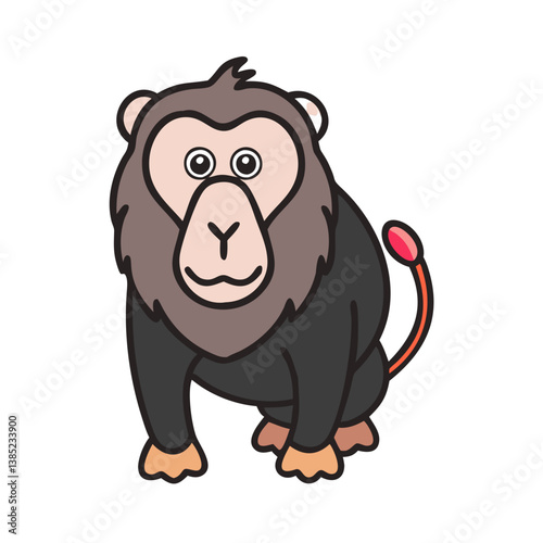 Cartoon lion tailed macaque vector illustration drawing for kids education and creative design projects