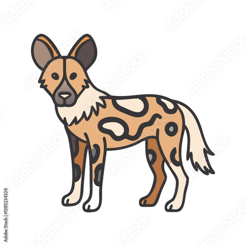Illustration of african wild dog vector art drawing of painted hunting dog for wildlife designs and prints