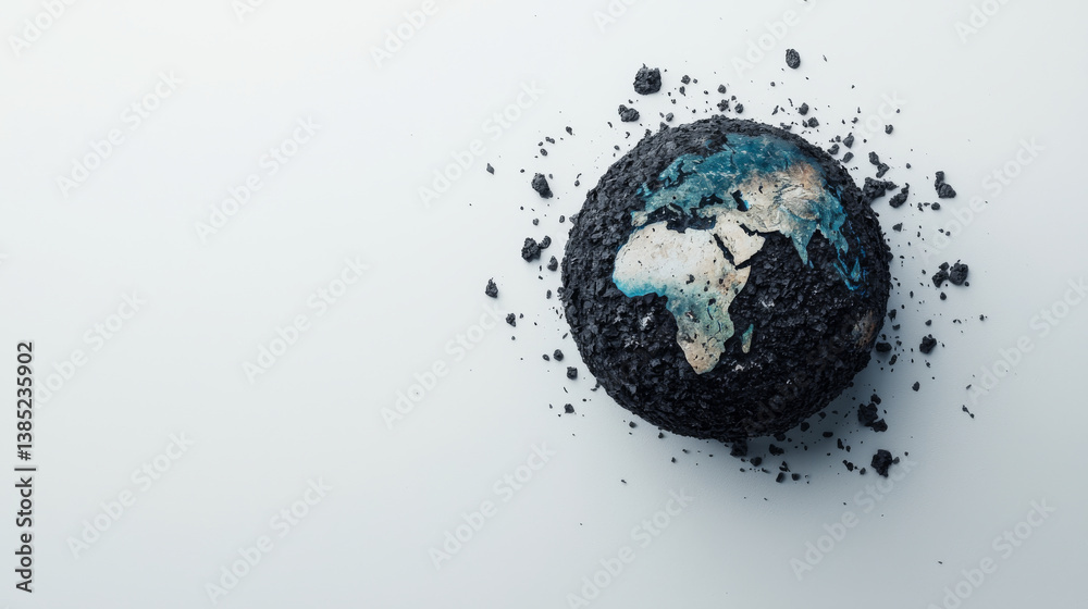 conceptual representation of Earth, featuring textured surface resembling soil and rocks, with partially visible map of continents. This evokes feelings of environmental awareness and fragility conceptual representation of Earth, featuring textured surface resembling soil and rocks, with partially visible map of continents. This evokes feelings of environmental awareness and fragility
