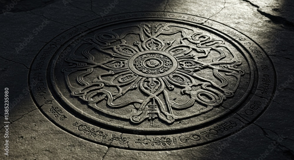 Naklejka premium Mystical Stone Carving Line Drawing