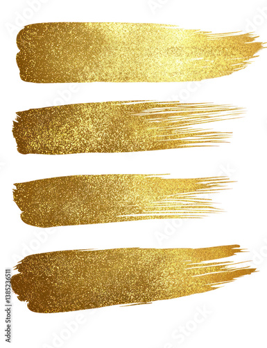 Gold Glitter Brush Strokes Set Isolated on Transparent Background