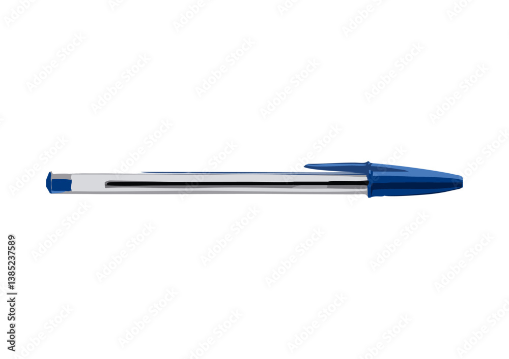 Caneta esferográfica com tampa azul e corpo transparente