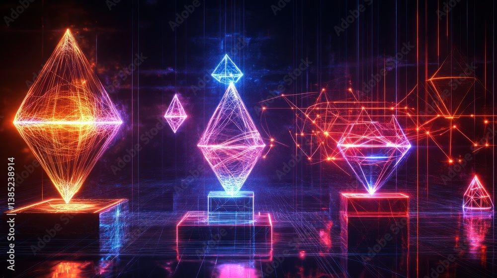 Obraz premium Neon crystals network futuristic data center