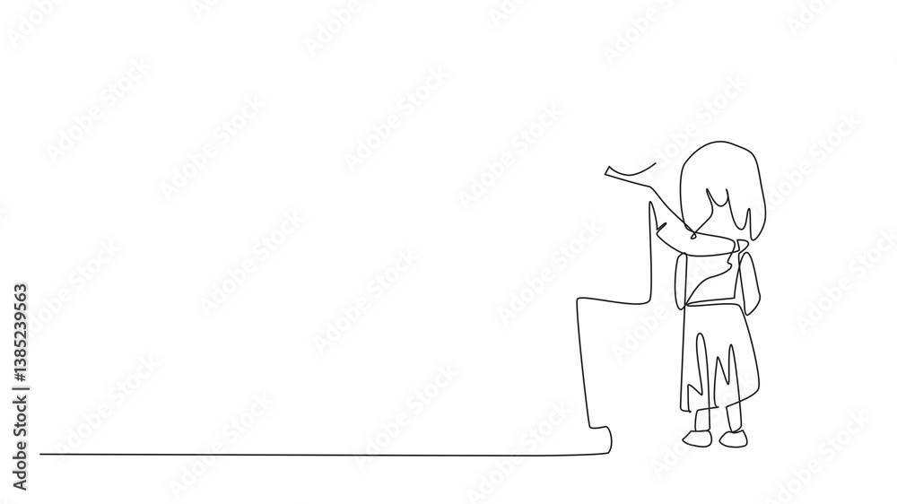 Animated self drawing of single continuous line drawing rear view, a boy embraces his little sister with his hand pointing up. Amazing. Look Up at The Sky Day. Full length single line animation Animated self drawing of single continuous line drawing rear view, a boy embraces his little sister with his hand pointing up. Amazing. Look Up at The Sky Day. Full length single line animation