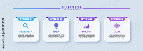 Infographic template featuring 4 steps with icons, designed for business concepts. Ideal for presentations, banners, workflow layouts, process diagrams, flowcharts, and data visualization.