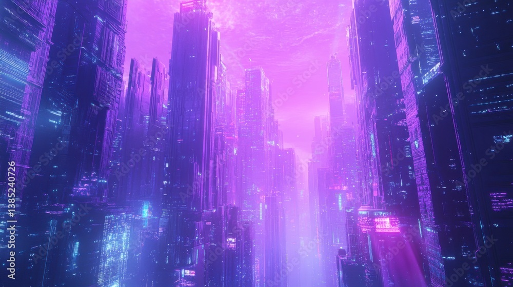custom made wallpaper toronto digitalFuturistic Cityscape with Neon Lights and Purple Atmosphere