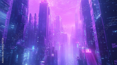 Wallpaper Mural Futuristic Cityscape with Neon Lights and Purple Atmosphere Torontodigital.ca