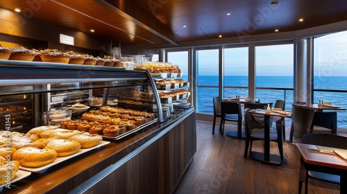 Ocean-view cafe pastries breakfast buffet cruise ship