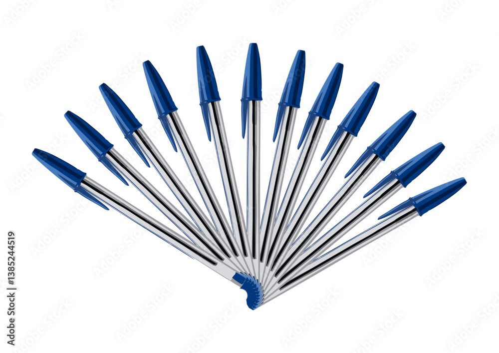 Caneta esferográfica com tampa azul e corpo transparente