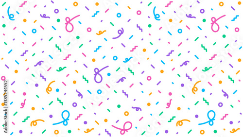 Playful seamless pattern with colorful hand drawn doodle lines and shapes. Minimalist and creative background design, perfect for kids, party themes, or fun modern projects.