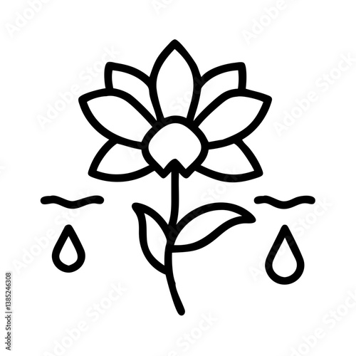Sad flower with tears vector illustration, floral depression concept, botanical outline design element,  character